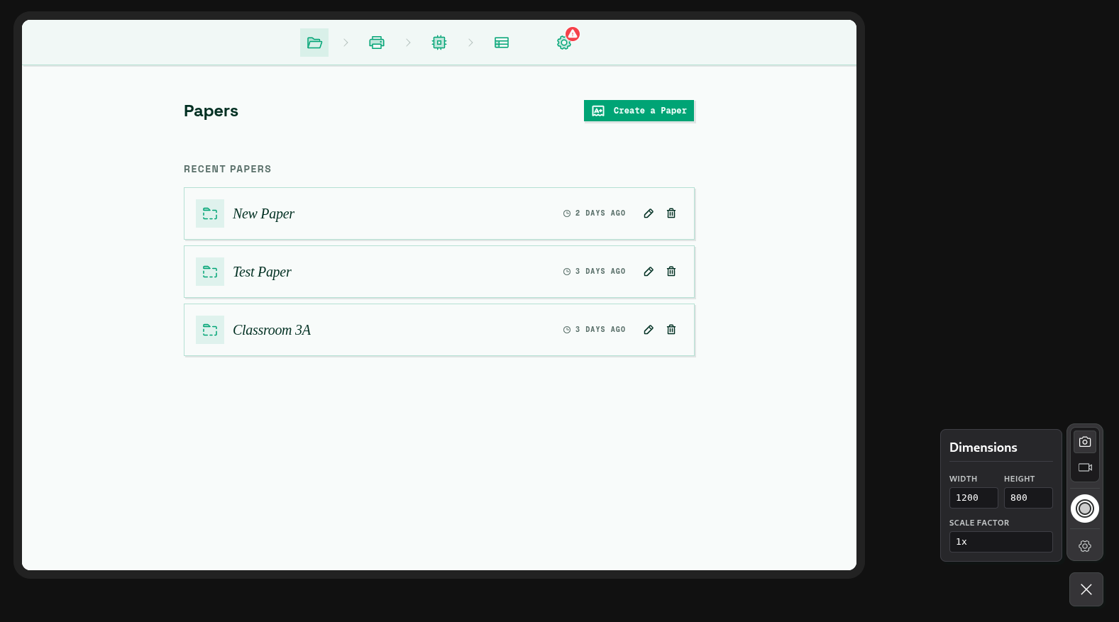 The emulator window rendering the web application scaled exactly to target dimensions